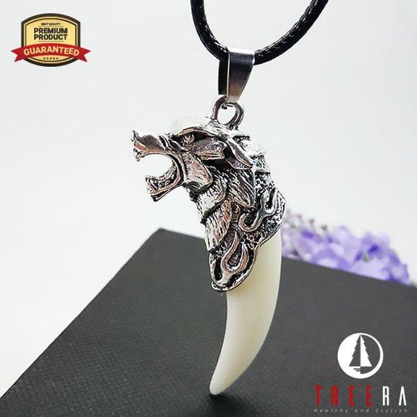 Vòng cổ nam bạc Mã Lai ( Dây đen - nanh sói bọc bạc )