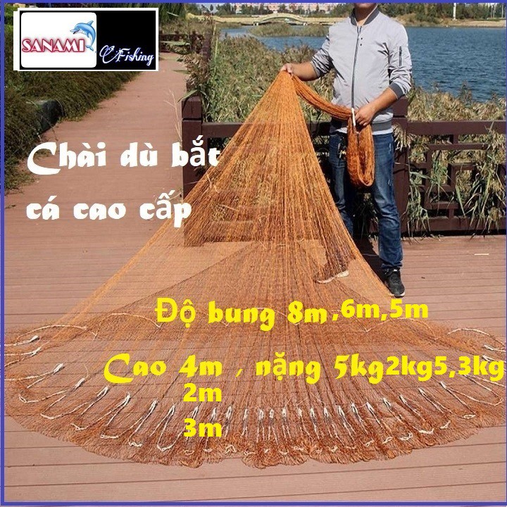Chài Đánh Cá Mắt Thưa 4cm5 Chất Liệu Bằng Dù Thái Lan - cam kết bảo hành đổi trả