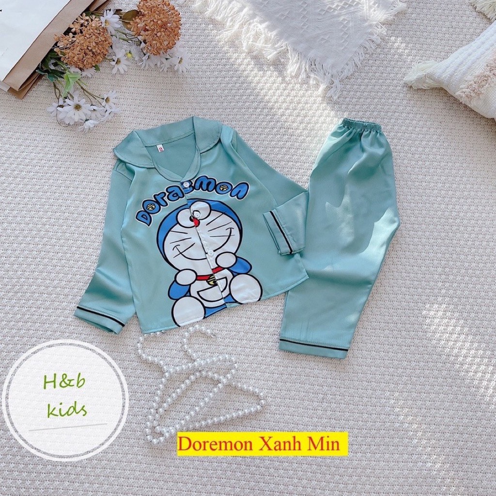 Sale bộ pijama lụa satin in hình chú gấu xinh xắn size 10-20kg