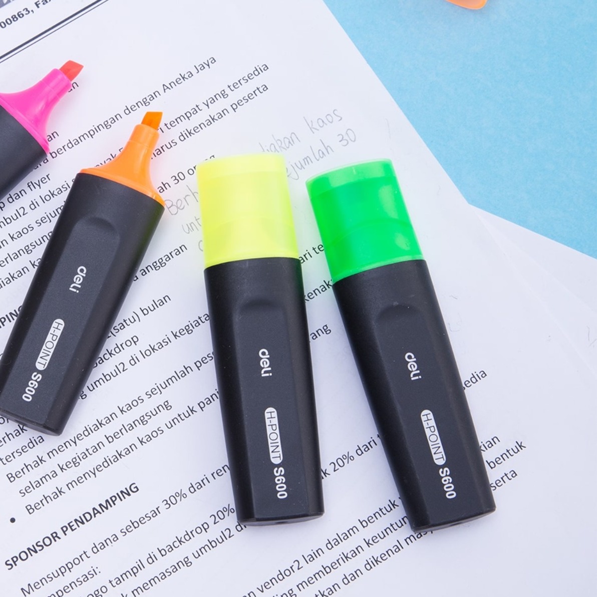 Bút nhớ dòng Deli - Bút dấu dòng - Bút highlight - Hồng, Xanh lá, Vàng, Cam - 2 chiếc - ES600