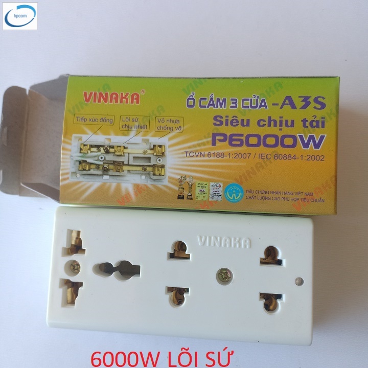 Ổ cắm 3 lỗ 6000w lõi sứ