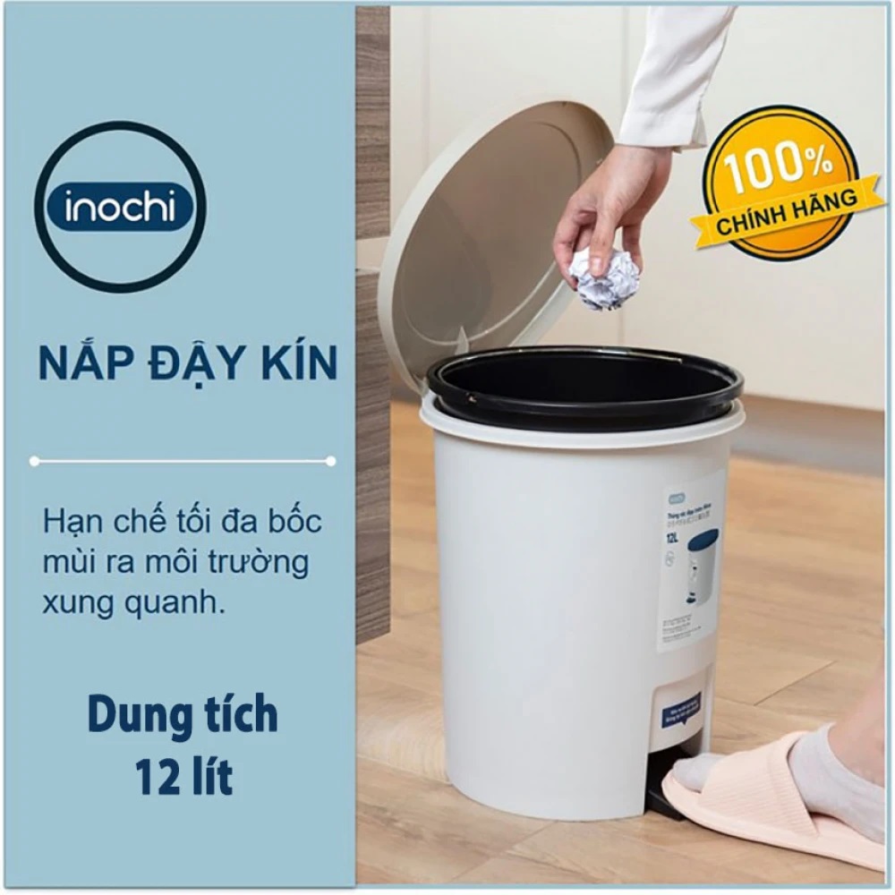 Thùng rác đạp tròn Inochi 12L-6L (kèm ruột, có phân tử Ion Ag+ kháng khuẩn, khử mùi) [HCM-Giao hoả tốc 2h]