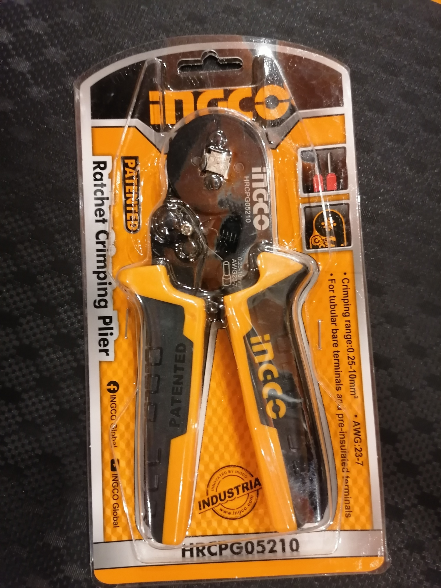 Kềm bấm cos dây điện 0.25-10mm3 ingco hrcpg05210