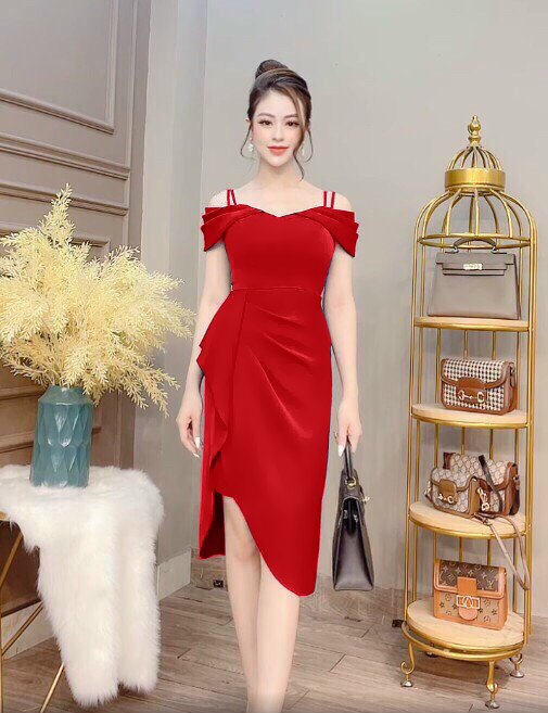 Đầm ôm trễ vai 2 dây  sang trọng