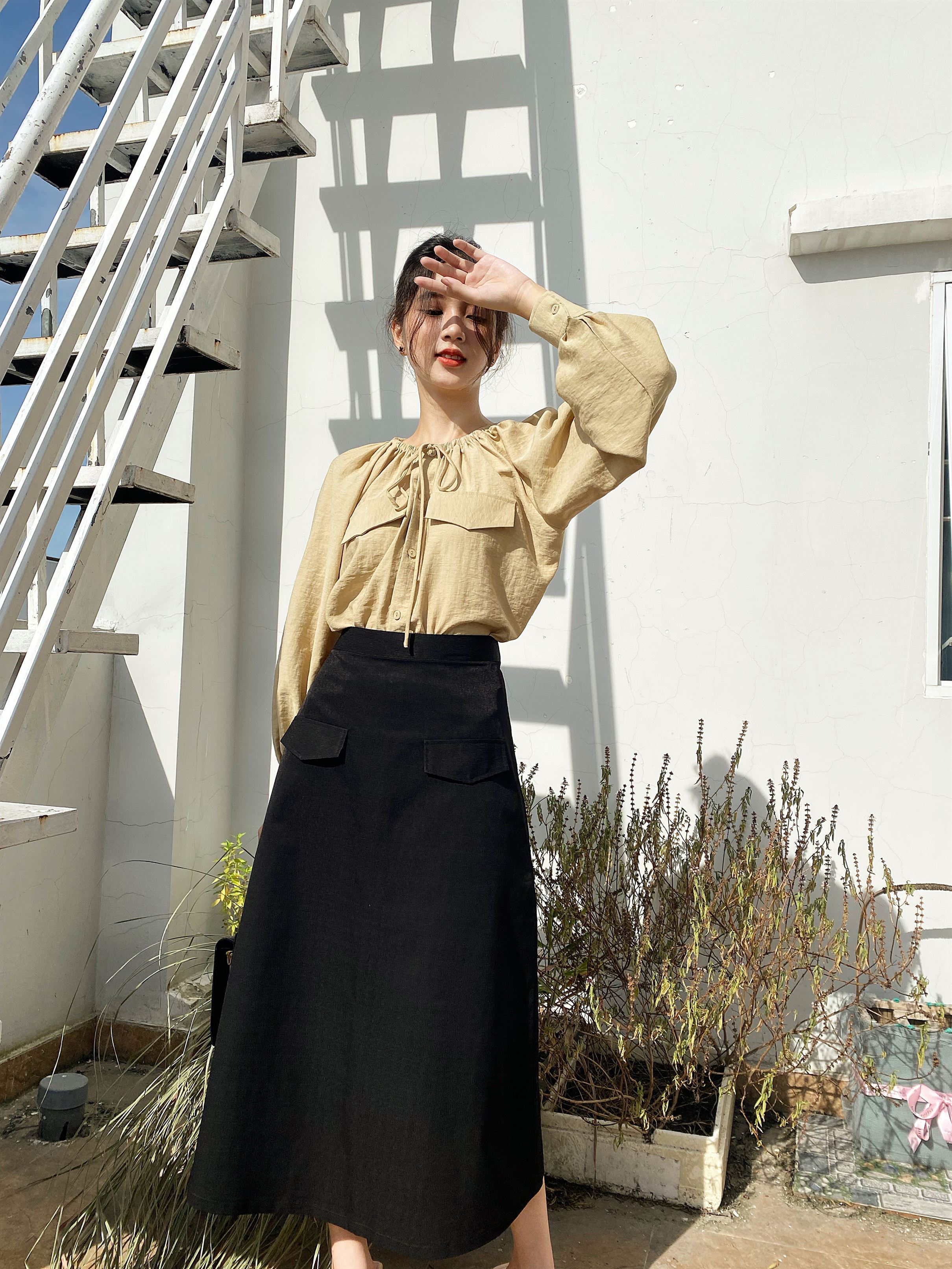 Chân váy dài phối 2 nắp túi - Đen [CV005 - Senbe Clothing]