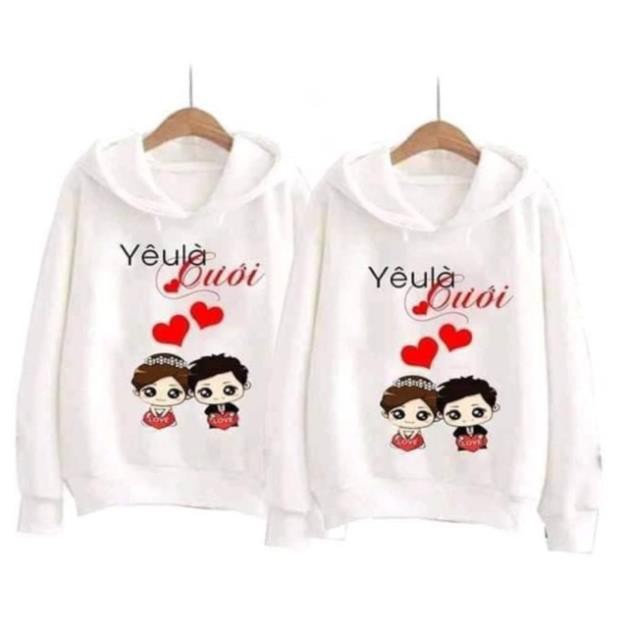Áo đôi nỉ có mũ( 2 áo) in yêu là cưới áo đoi áo cặp nam nữ