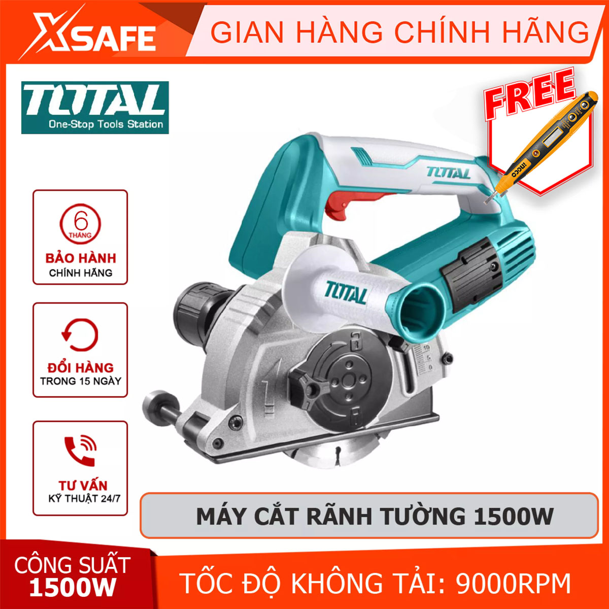 Groove cutting machine Wall total TWLC1256-groove cutting machine input power 1500W speed no-load 9000rpm diameter cutting disc 125mm make groove for wiring, ống water, wire cable