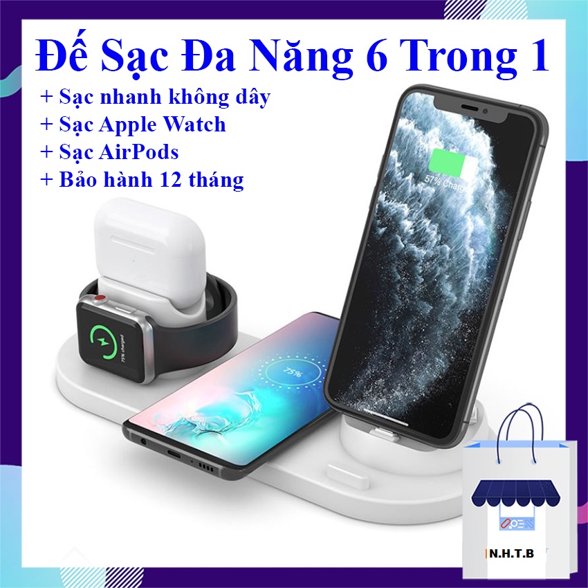 Sạc không dây, đế sạc đôi, sạc nhanh không dây, đế sạc không dây, đế sạc nhanh không dây cho iphone, samsung, oppo 6 trong 1, bộ sạc không dây đa chức năng ws5 6 in 1 sạc nhanh, an toàn, tiết kiệm thời gian, chi phí