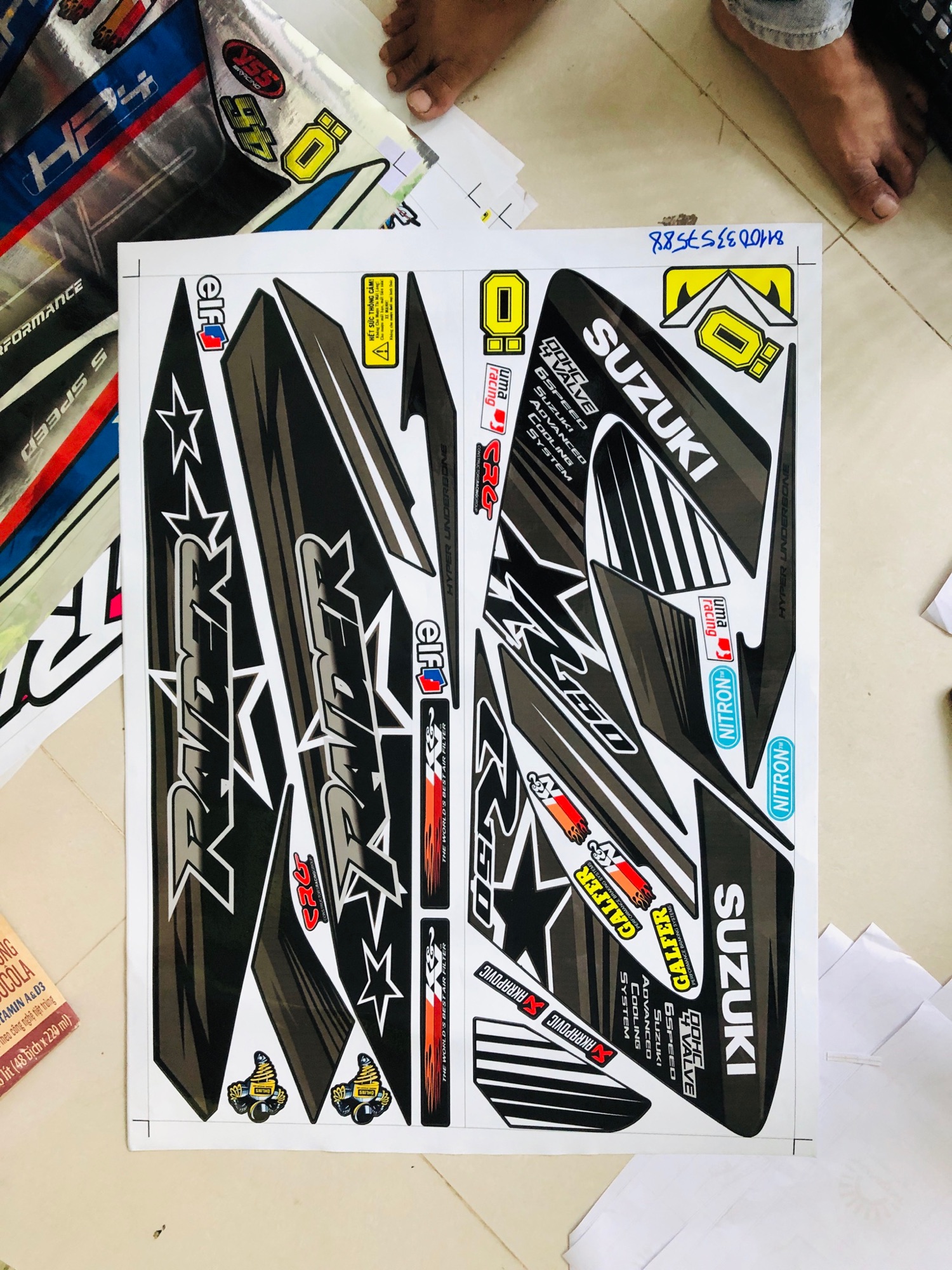 Tem rời Raider Xăng cơ ngôi sao xám đen