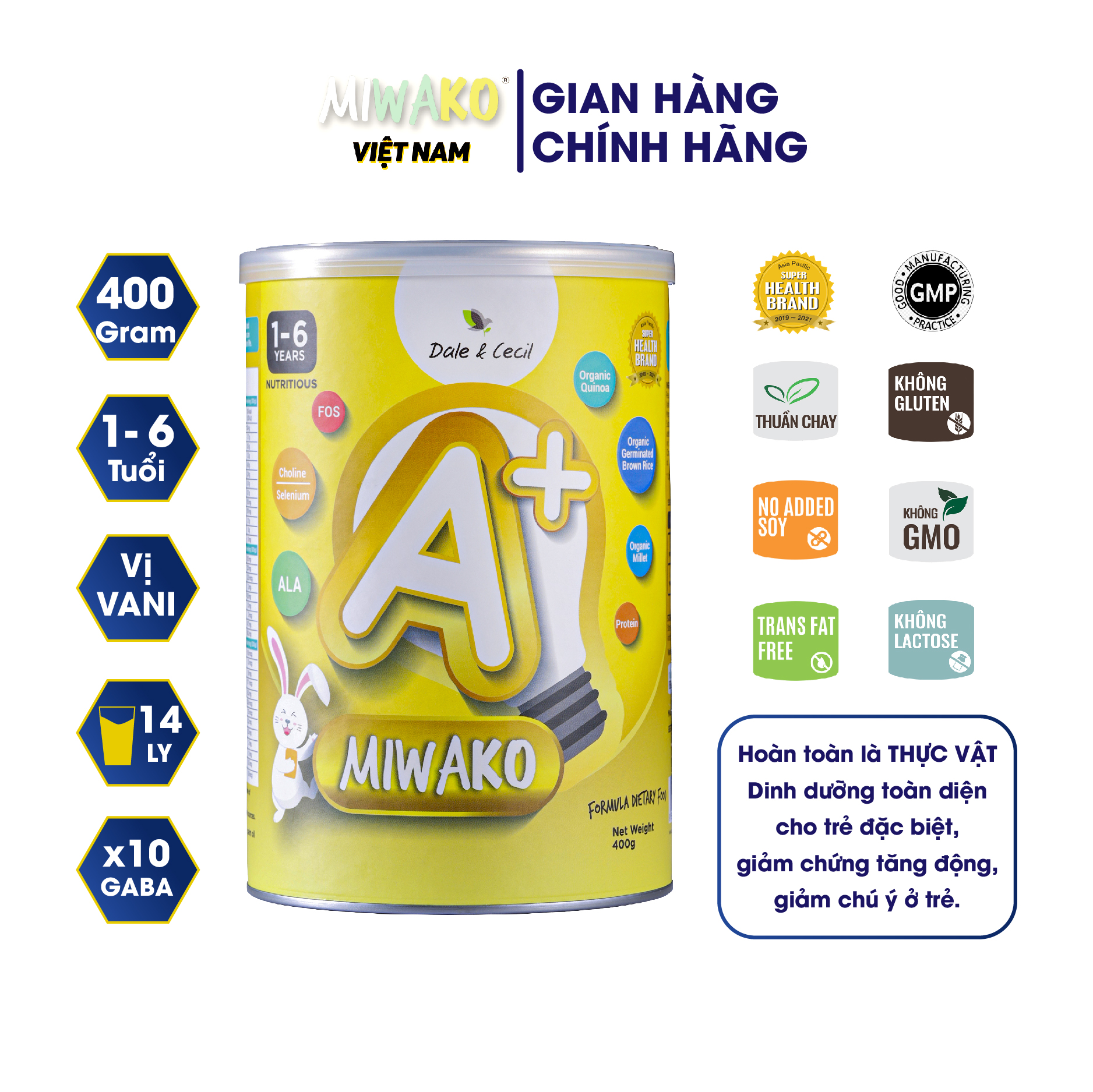 Sữa Thực Vật Hữu Cơ Miwako A+ hộp 400G