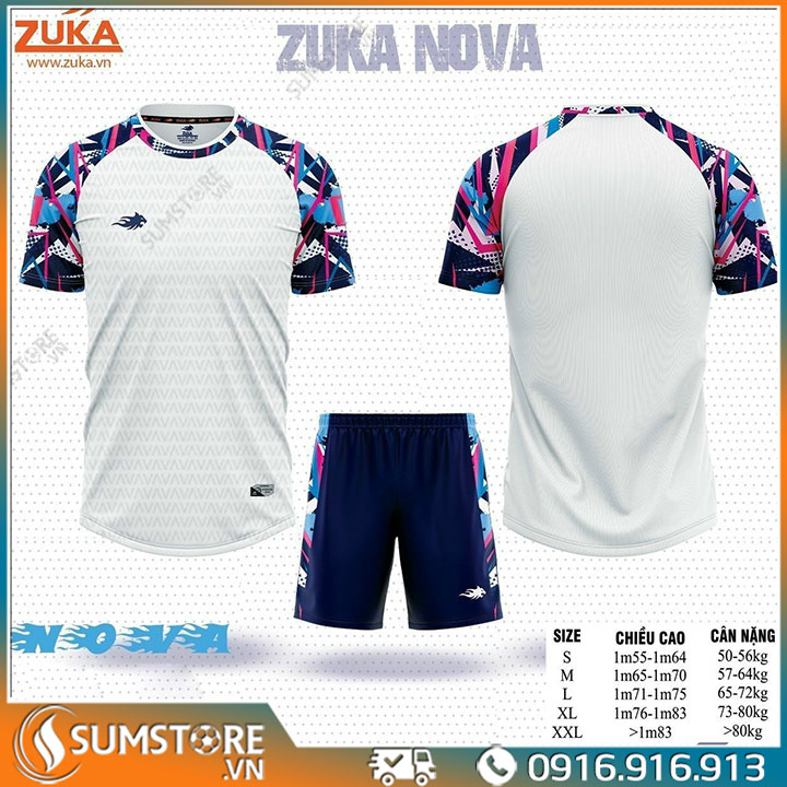 Zuka – áo bóng đá không logo nova – trắng - đồ đá banh chơi được nhiều môn thể thao nam nữ