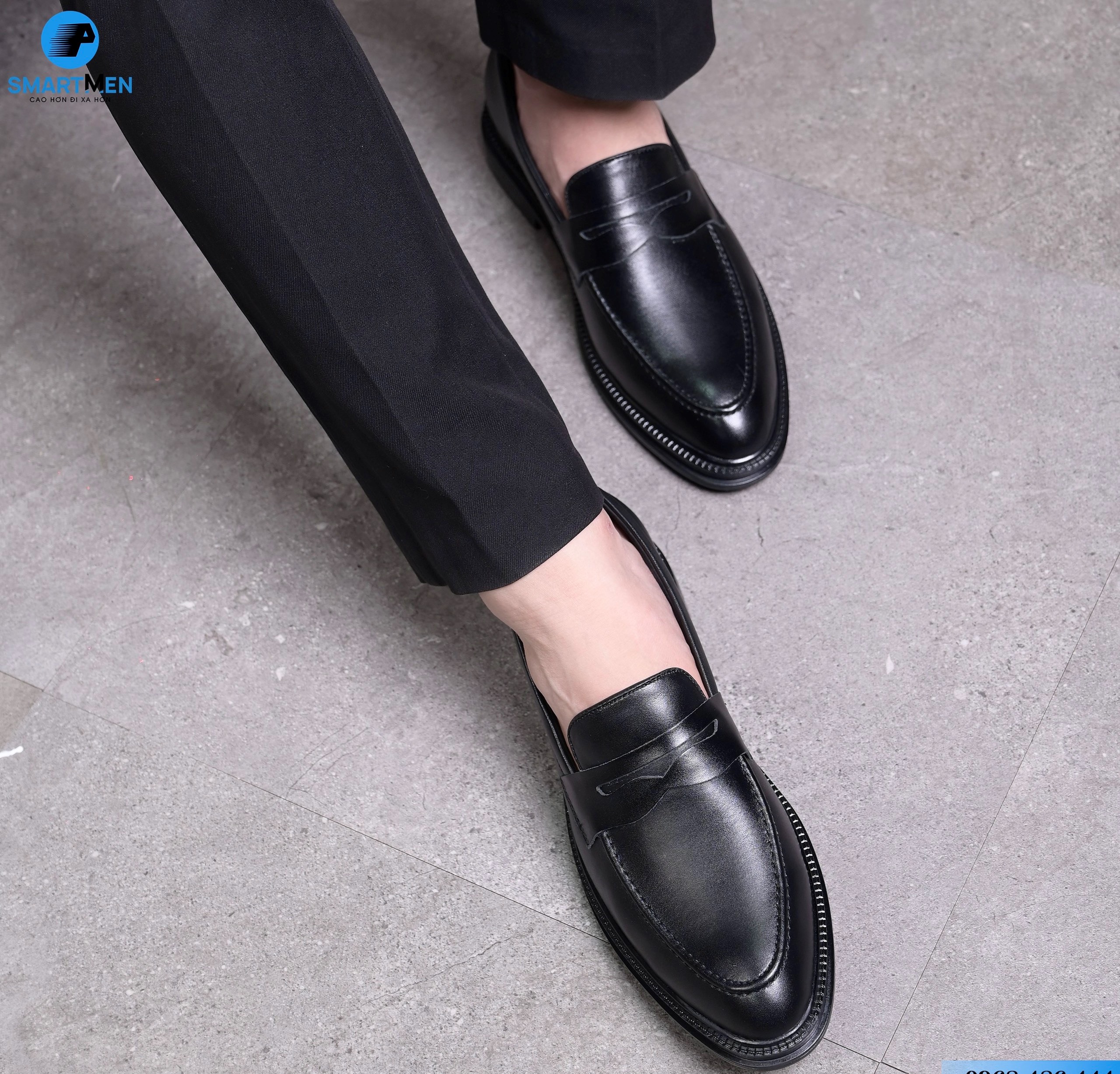 Giày lười Da bò tăng chiều cao SMARTMEN GL-45 Đen