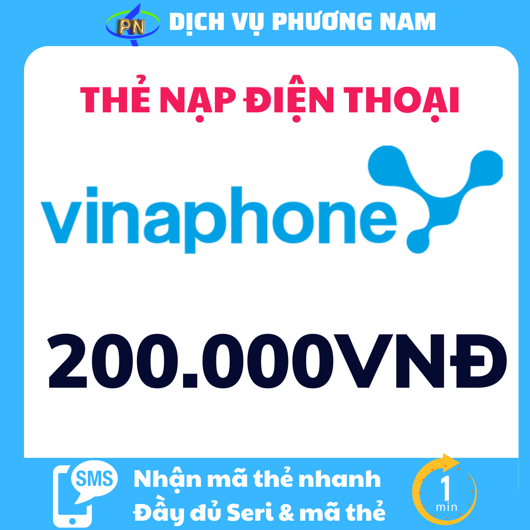 Thẻ VINAPHONE  200.000 & PHÍ CHUYỂN - Nhận mã cực nhanh qua SMS/CHAT