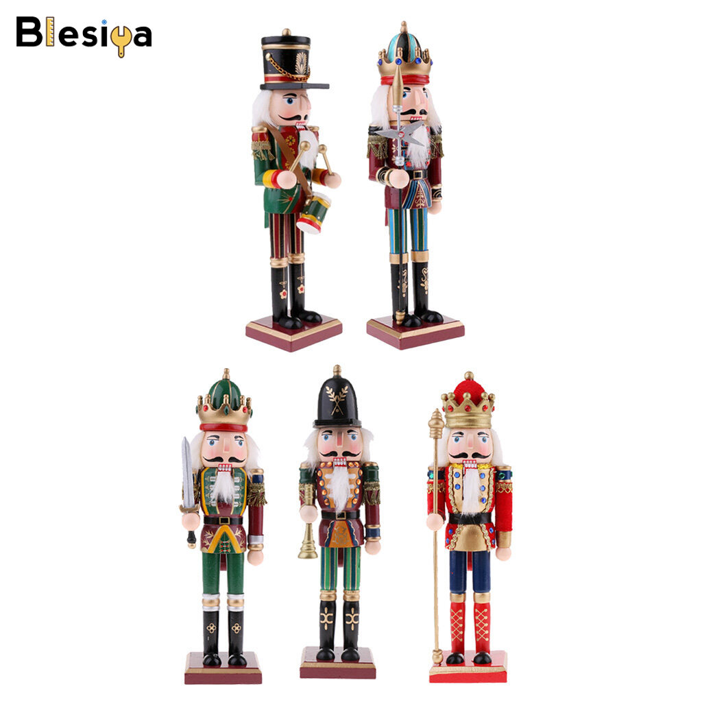 Blesiya 5x Wooden Nutcracker Soldier Figures Model Clockwork Music Box Puppet Doll