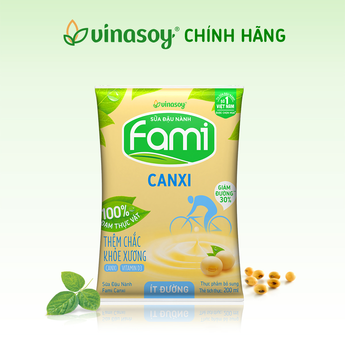 Thùng sữa đậu nành Fami Canxi ít đường (40 bịch x 200ml)