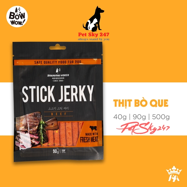 [HCM]Thức Ăn Vặt Snack Bò Que Cho Chó Bow Wow Beef Jerky 90g