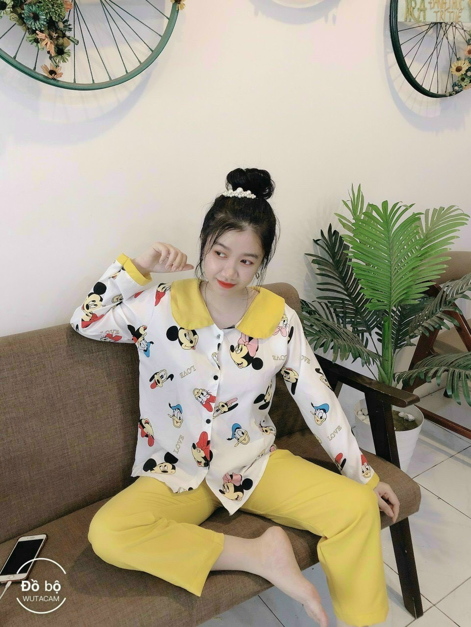 Đồ Bộ Pijama Tay Dài Vải Kate Lụa Cột Nơ Mềm Mại Freesize Dưới 58Kg