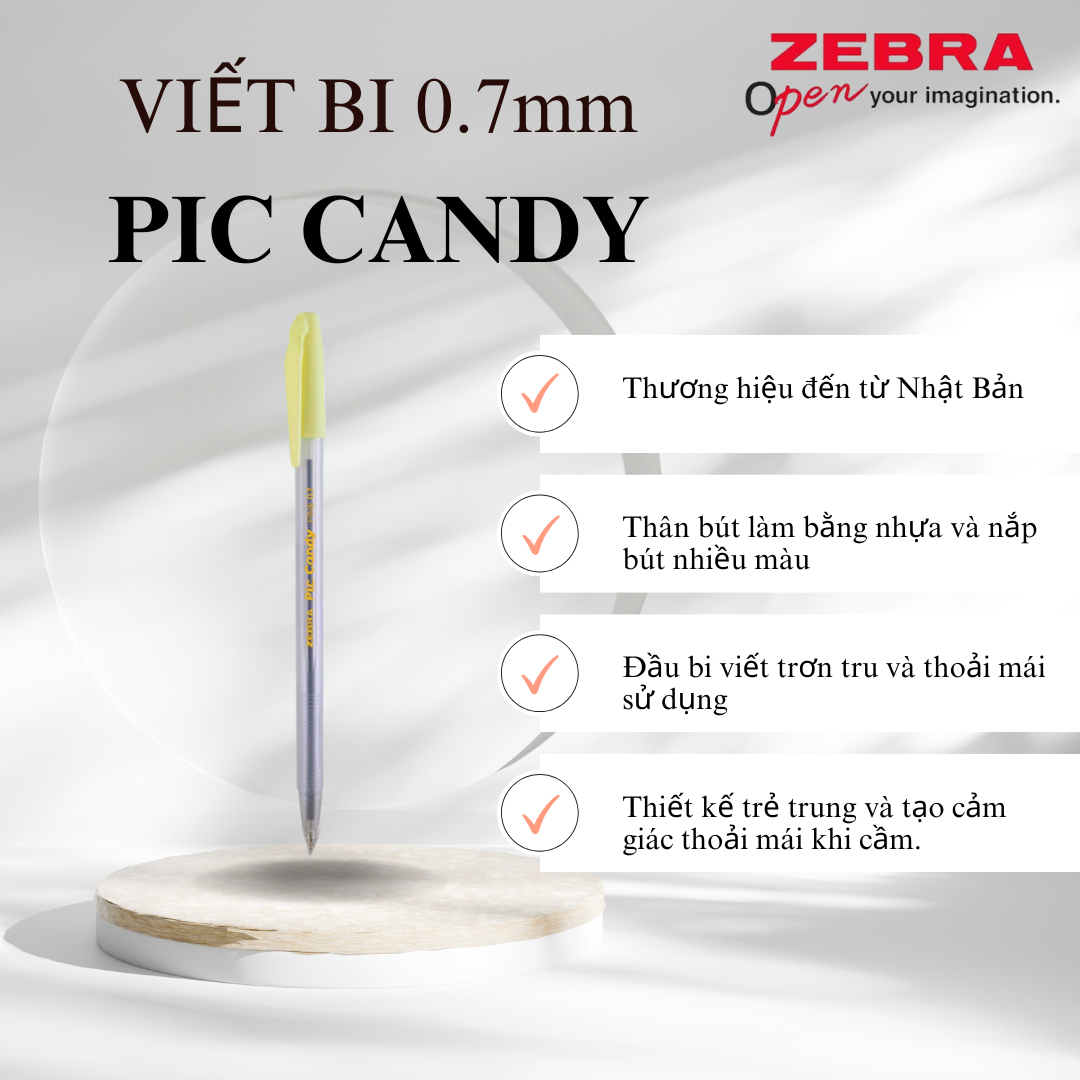Viết bi nắp Pic Candy 0.7mm mực xanh - Zebra [Chính hãng] - 1 cây