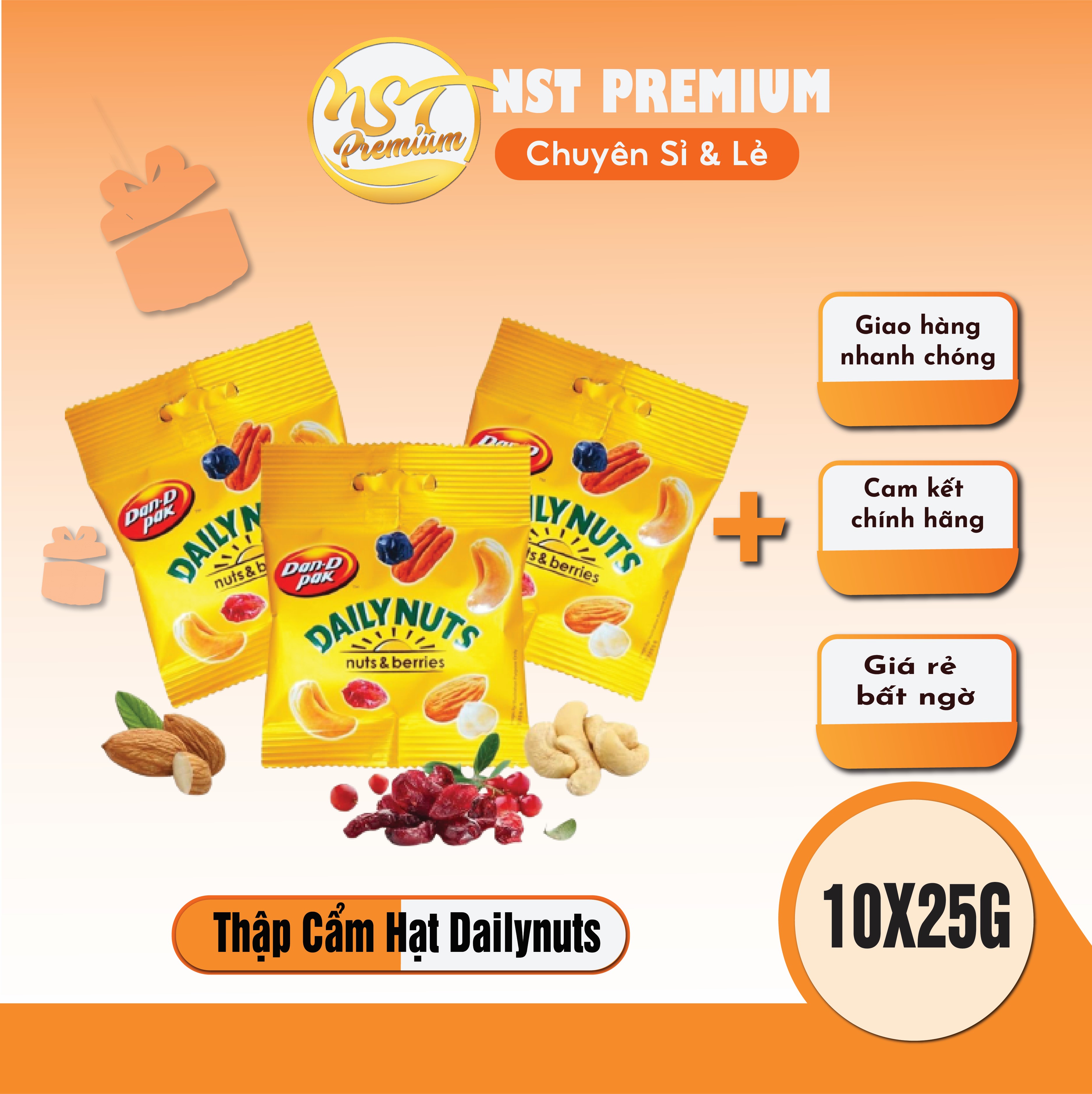 [HCM] Dailynuts 25g Combo 10 gói đồ ăn văt Dan D Pak