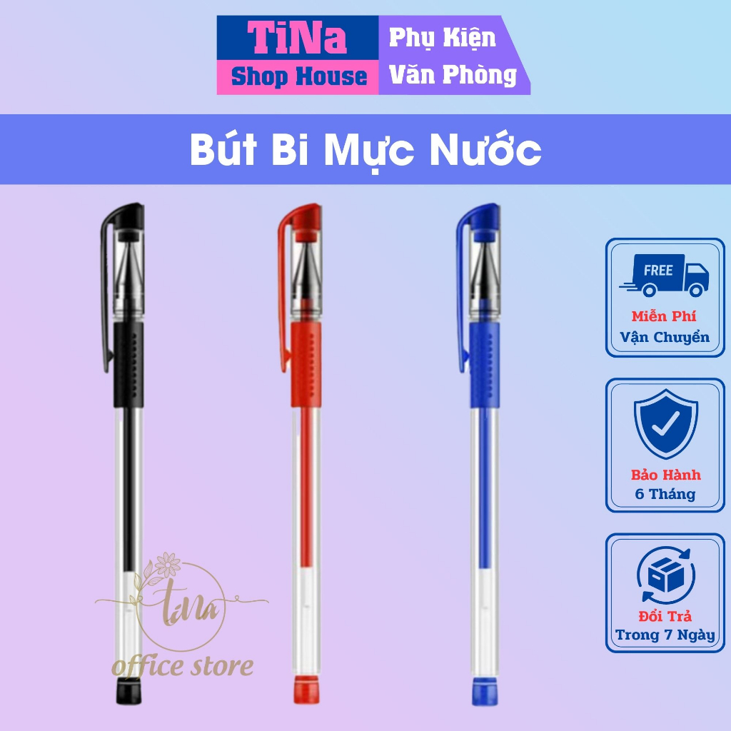 Bút gel đen 3 màu ngòi bi đều mực 0.5mm xanh đen đỏ, bút nước, bút bi