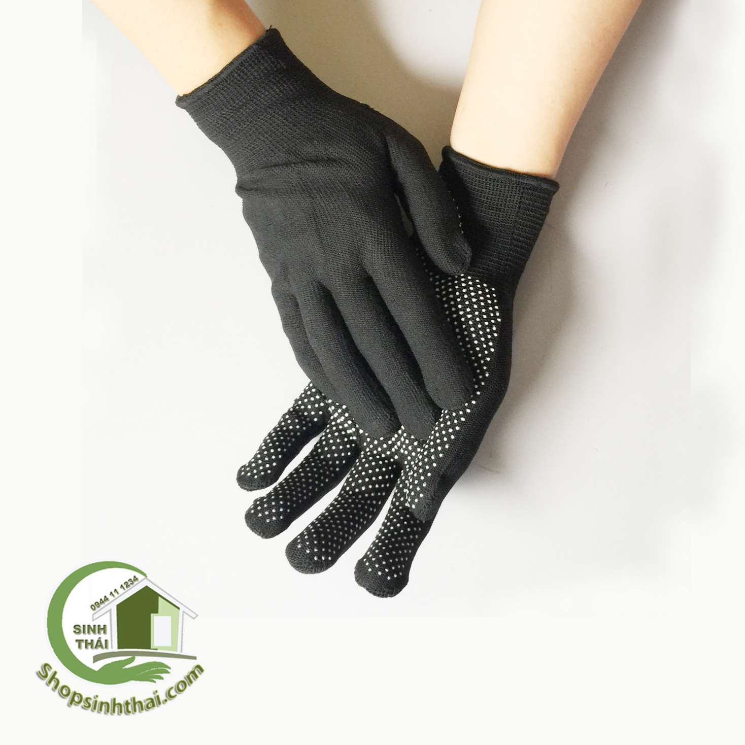 [HCM]Găng tay phủ hạt nhựa chống trơn khi cầm nắm - bao tay vải thun co giãn - màu đen