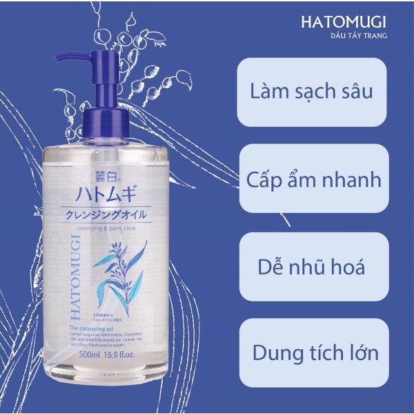 Dầu tẩy trang hatomugi nhật bản chai 500ml