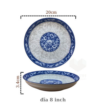 Đĩa gốm sứ hoa viền xanh cổ cao cấp,đĩa gốm sứ hoa văn xanh cổ điển