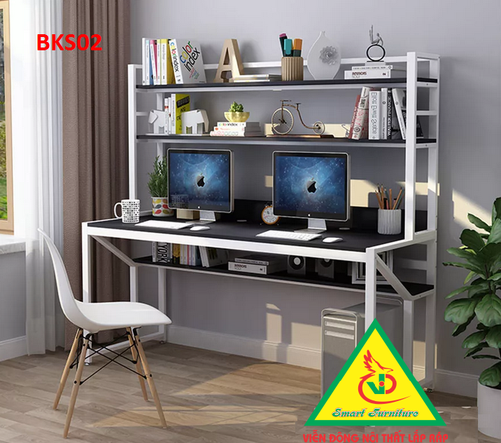 Bàn làm việc, bàn học khung sắt mặt gỗ ( KT 162x120x60cm) - Nội thất lắp ráp Viendong Adv