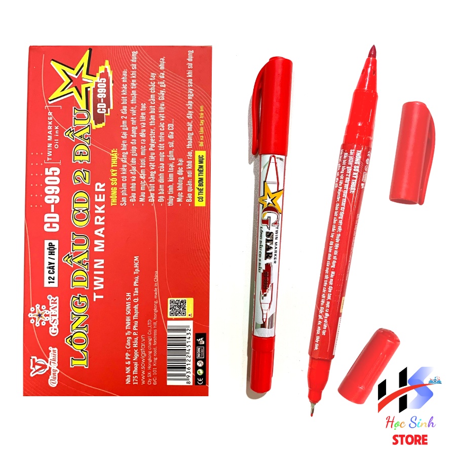 Combo 6/12 Bút Lông Dầu G-Star CD9905 2 Đầu – Mực Bền Màu, Viết Đa Năng (Không Xóa Được) - VPP No.1