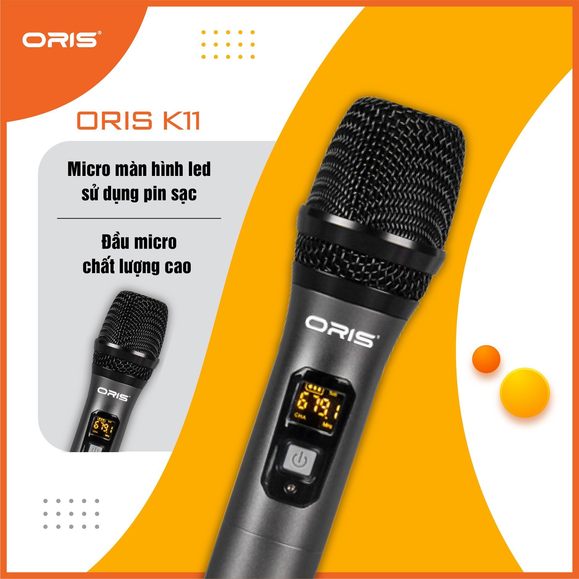Micro đa năng không dây karaoke chính hãng ORIS K11.1 độ nhạy cao, chống hú tốt - ORIS Professional