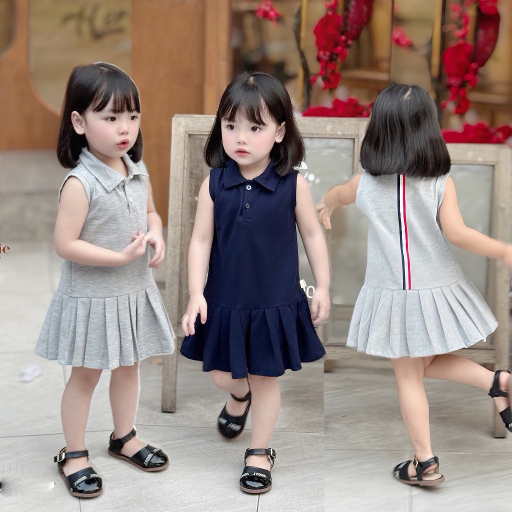 (10-30kg) Váy Polo Sát Nách Đuôi Cá Xếp Ly Cho Bé Gái
