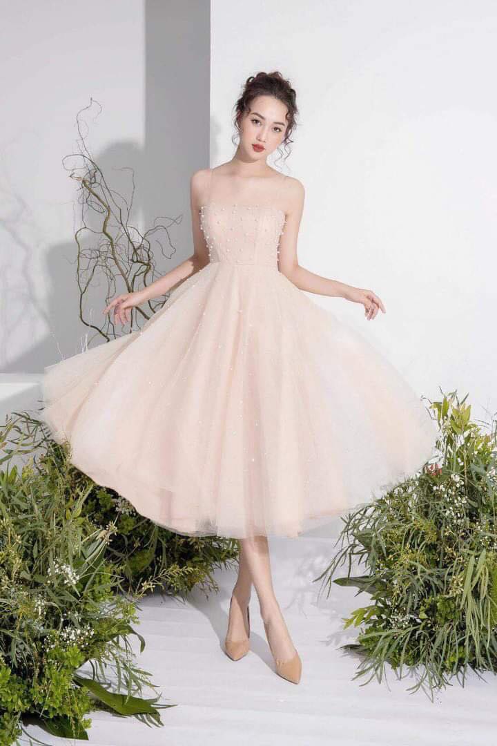Đầm xoè công chúa 2 dây kết cườm toàn thân váy tripble t dress -size s/m/l - ms10y