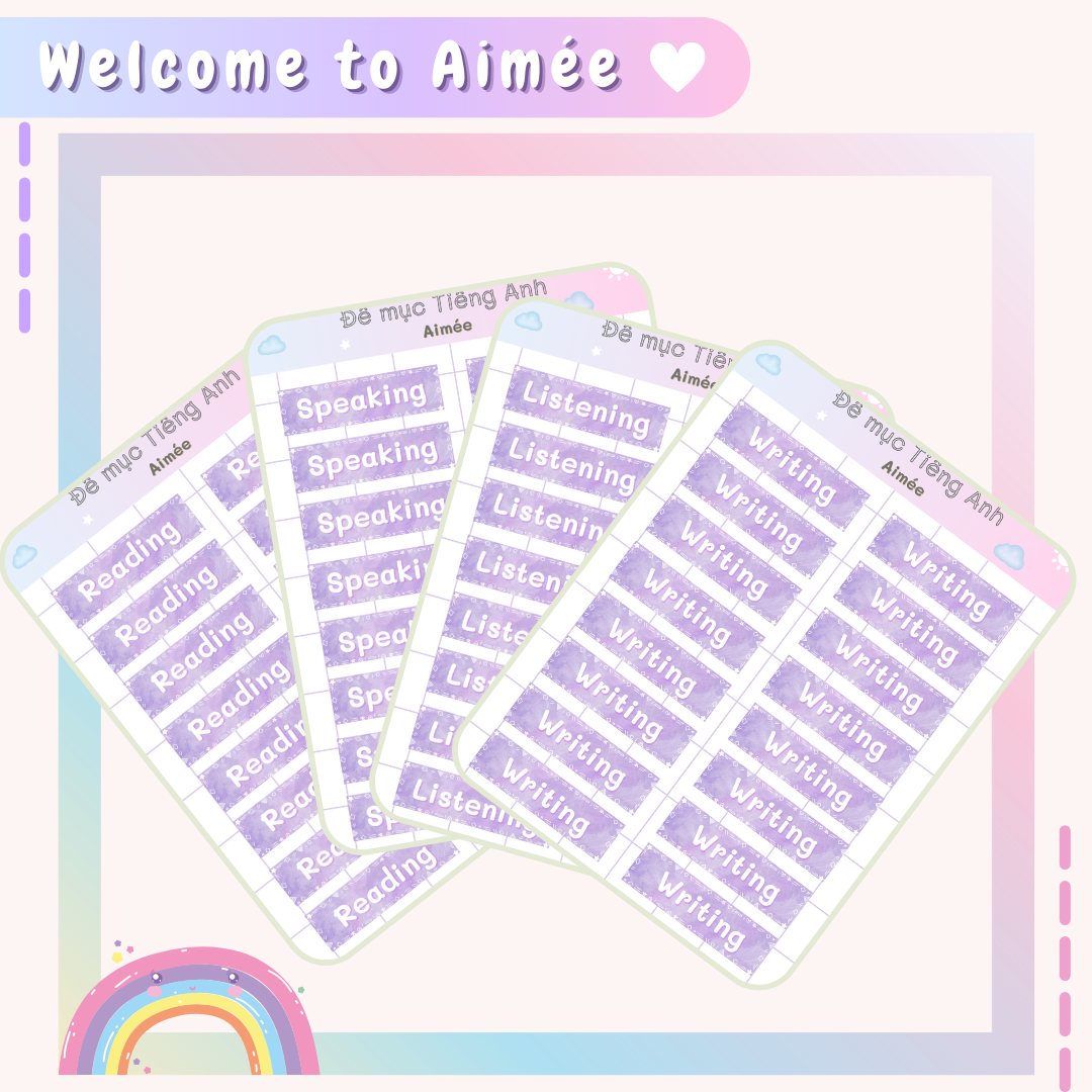 Set 4 Tấm Sticker Đề Mục Tiếng Anh | Aimée
