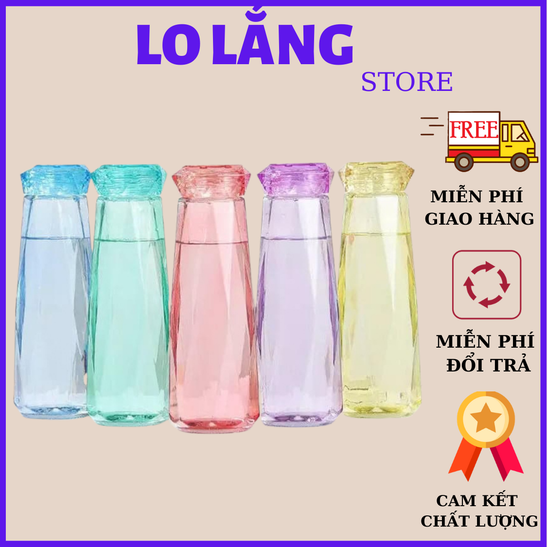 Bình đựng nước thủy tinh kim cương kích thước 500ml dùng làm bình chứa hoặc trang trí tốt - Lo lắng shop