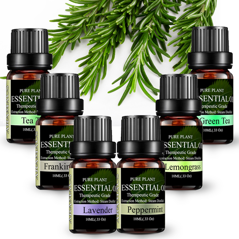 Peppermint Essential Oil, Tea Tree Essential Oil, Lemongrass Essential Oil, Lavender Essential Oil, Frankincense Essential Oil, GreenTea Essential Oil