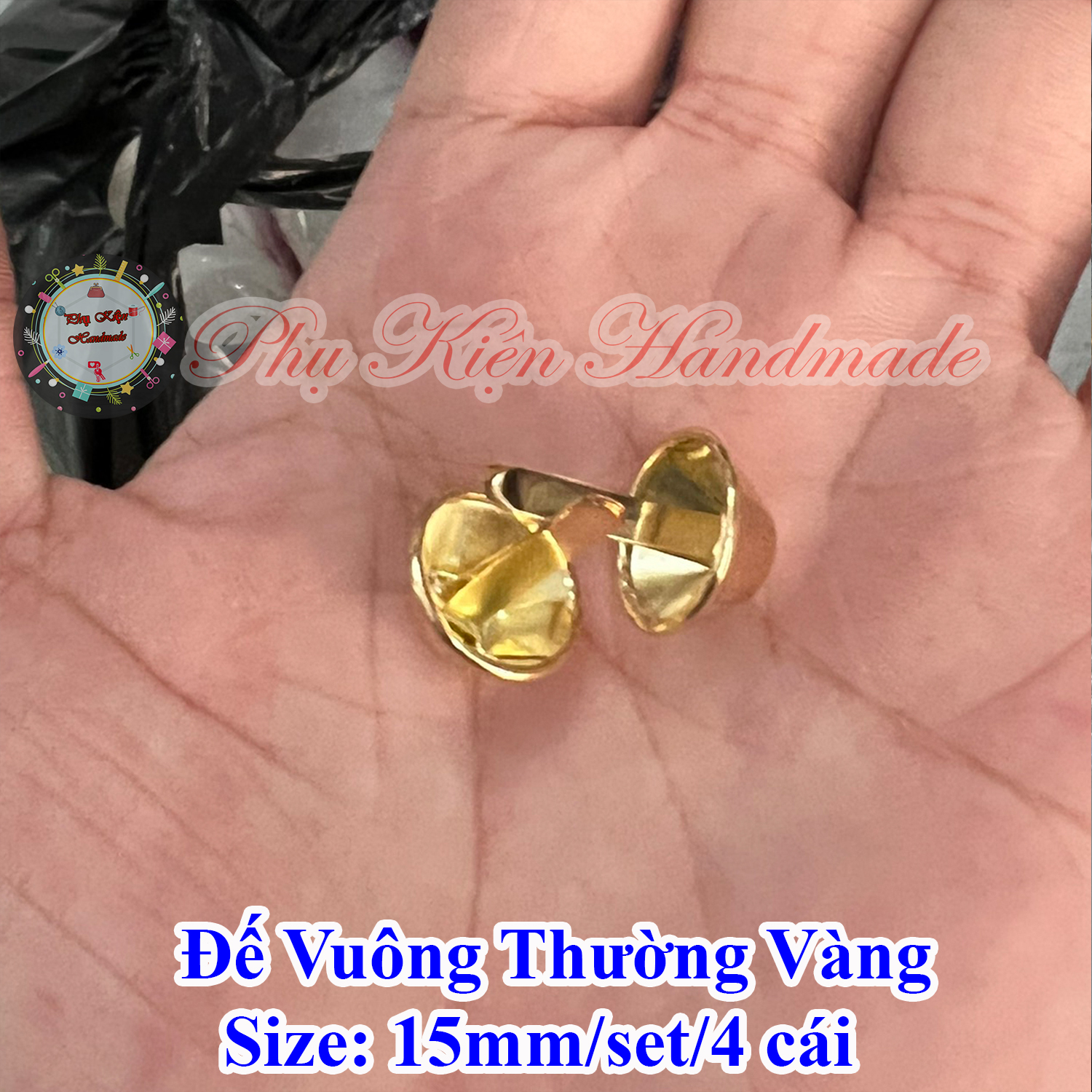 Đế vuông thường vàng 15mm làm túi xách (set 4 cái/ bộ)