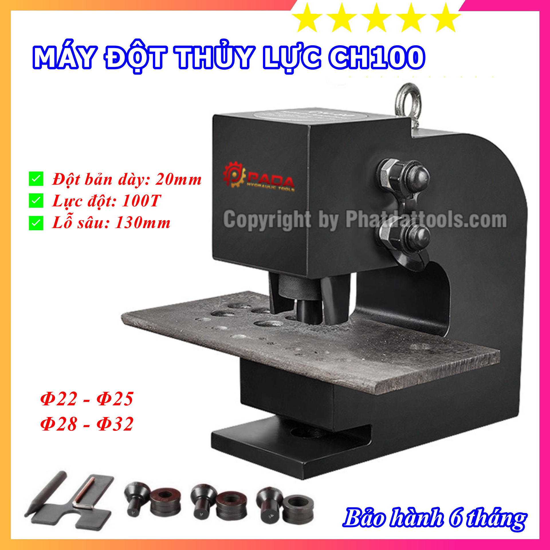 Máy đột thủy lực ch100 - đột bản dày 20mm - nhanh, mạnh, chính xác - bảo hành 6 tháng