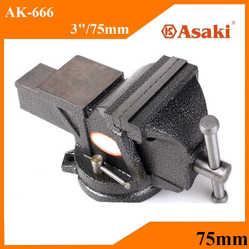 Ê tô bàn nguội asaki ak-666 -mâm xoay linh hoạt 360 độ, quai kẹp rộng 75mm/3 inch