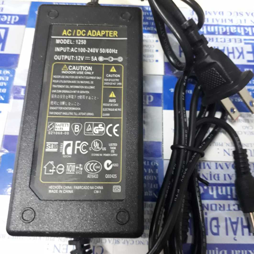 Nguồn adapter 12v 5a 12v 5000ma, đầu ac kéo dài, cổng 5.5*2.1mm, có led báo kde4353