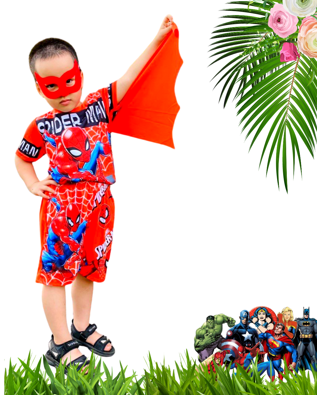 -Đồ hóa trang siêu nhân cho bé trai, quần áo siêu nhân TẶNG MẶT NẠ