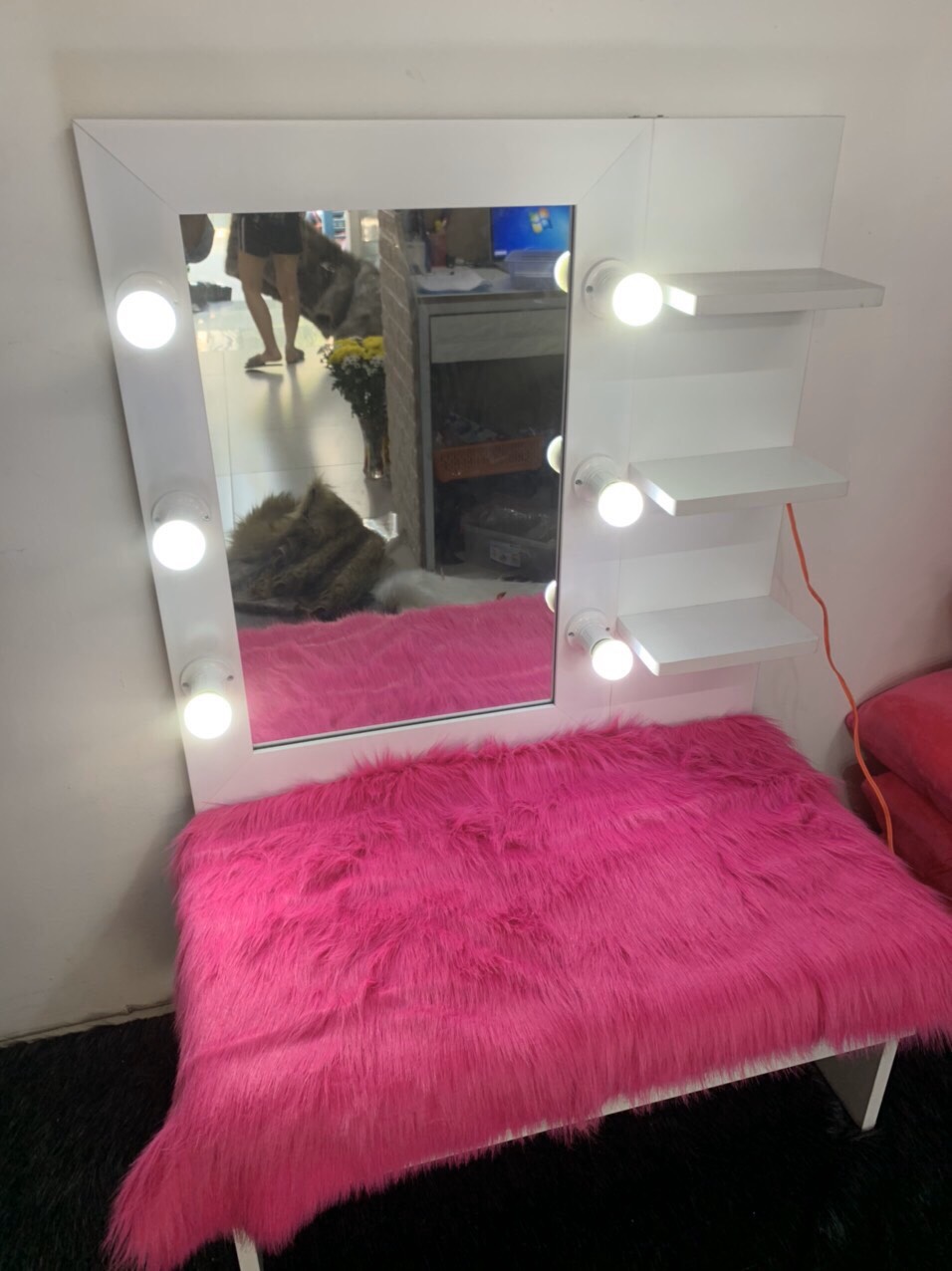 [HCM]Thảm lông trải bàn trang điểm Màu Hồng Cánh Sen Lông Dài, chụp ảnh sản phẩm, nail, lót sàn phòng