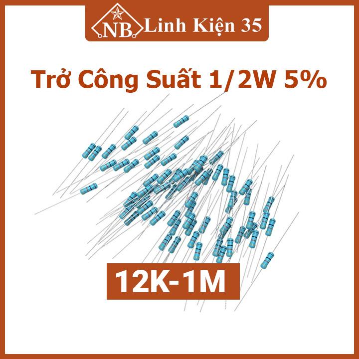 Gói 10 con trở vạch 1/2w 5% giá trị từ 12k đến 1m