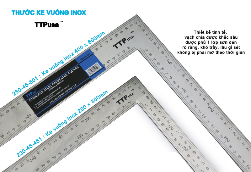 Thước ke vuông inox TTPusa hệ Met