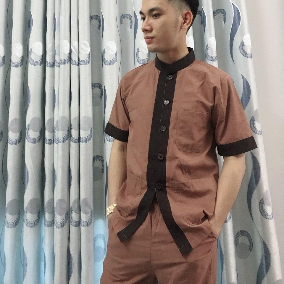 Bộ quần áo mặc nhà, Quần Áo nam Phật Tử , Đồ Lam Phật Đi Chùa nam mẫu PNN03