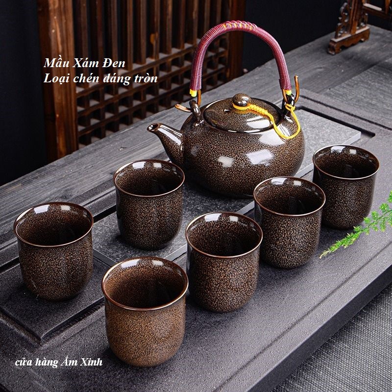 Bộ ấm chén pha trà men thiên mục Lông thỏ hỏa biến