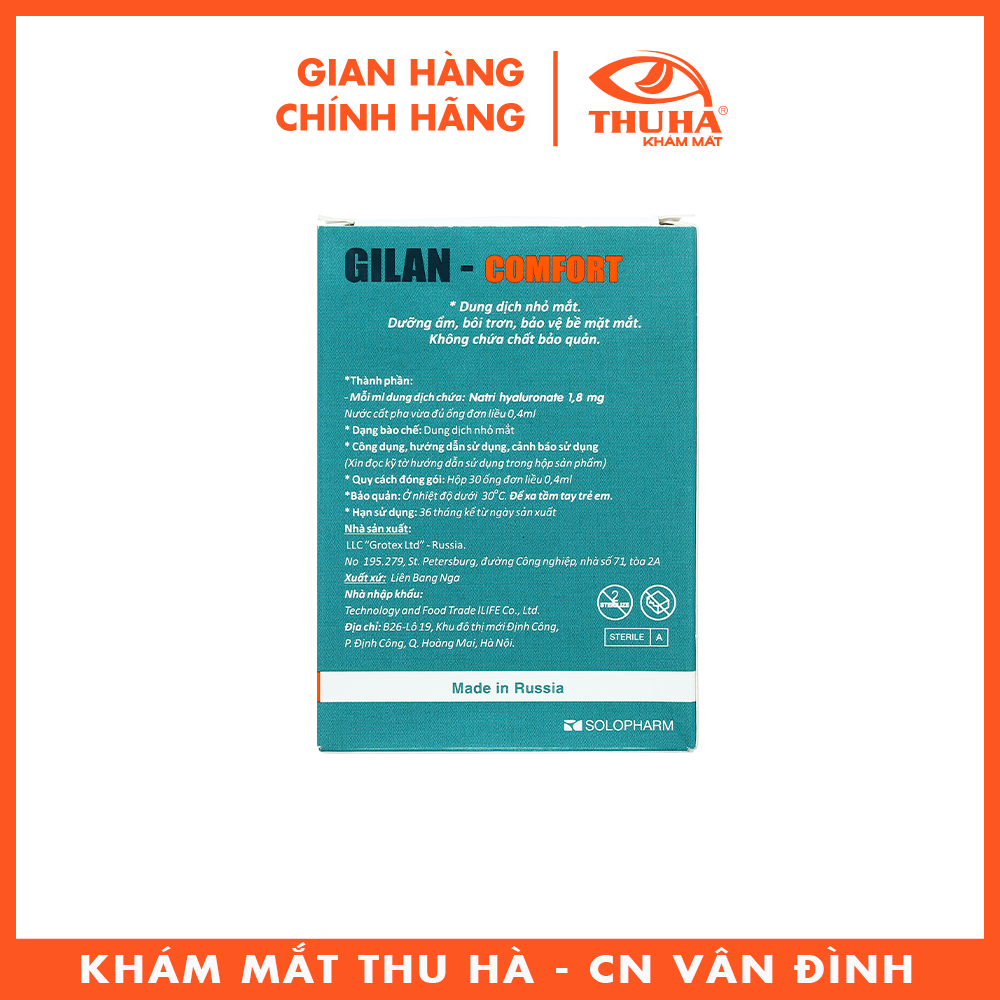 Dung dịch nhỏ mắt Gilan-Comfort 0.18% (hộp 30 ốngx0.4ml)
