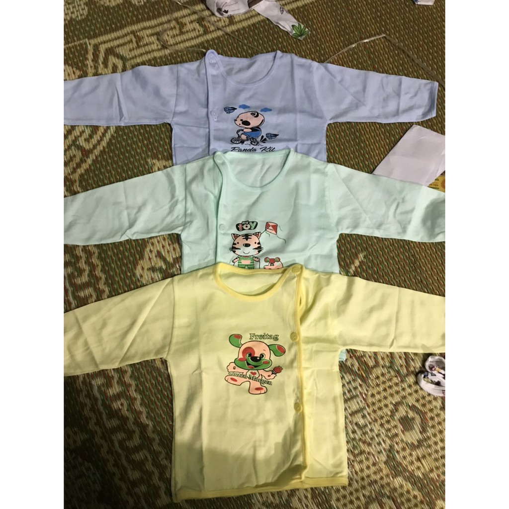 Áo Sơ Sinh Bé Trai Gái Dài Tay Cotton Nền Màu In Hình, Mềm Mại Hoạ Tiết Đáng Yêu.Size Từ 3-9kg