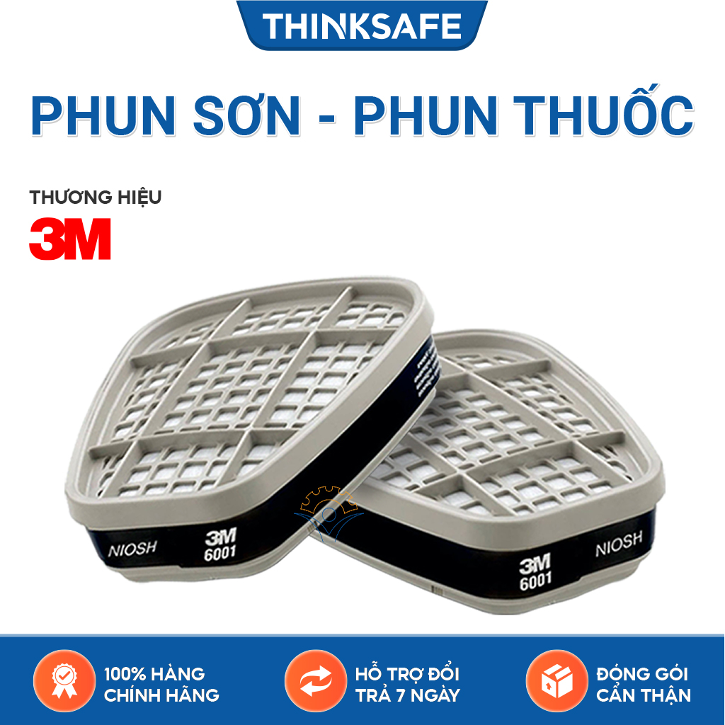Phin lọc 3m 6001 lọc hơi hữu cơ xăng dầu phun sơn dùng cho mặt nạ phòng độc 3m 6200 mặt nạ 3m 7502 - thinksafe