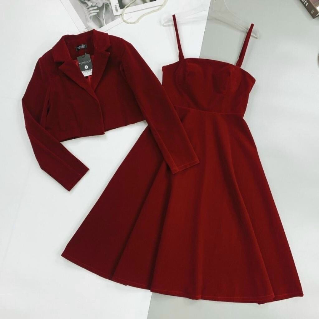 [Mới] Sét Bộ Đầm + Áo Khoác Vest
