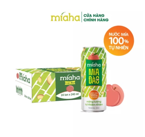 Thùng 24 Lon Nước Mía Đào Tự Nhiên Míaha 240ml